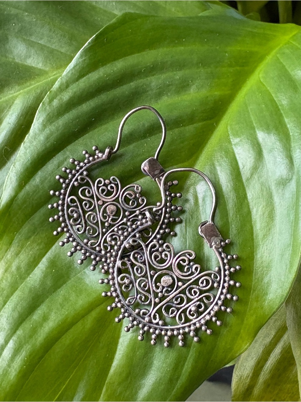 Sterling Silver Filigree Hoop Earrings - Intricate Boho Design